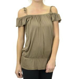 Ella Moss Taupe Off Shoulder Tie Strap Jersey Top